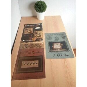 Lot Of 3 Farmhouse Theme Counted Cross Stitch Patterns Roosters Home Sweet Home